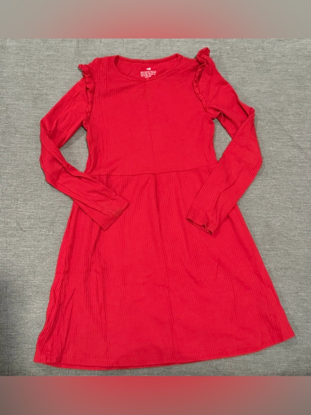 Girls' H&M Red Long-Sleeve Ruffle Shoulder Dress - US 8/10